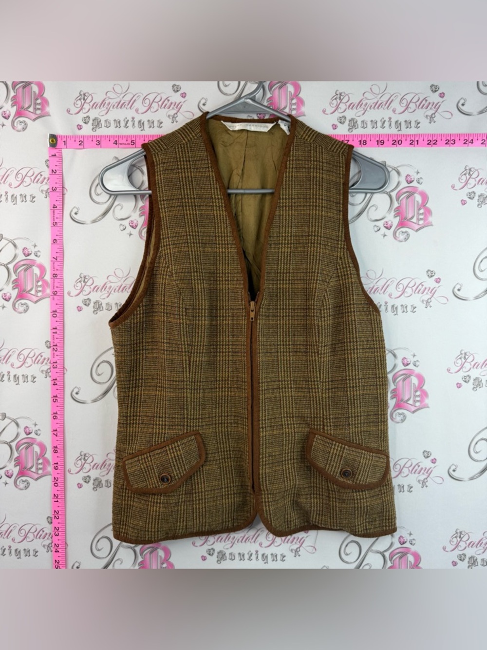 Brett Harrison vest wool Zip-Front Vest / Cover up Brown Plaid Classic Layering